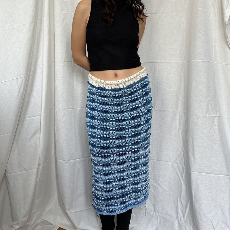 Wavy Blue Knit Skirt